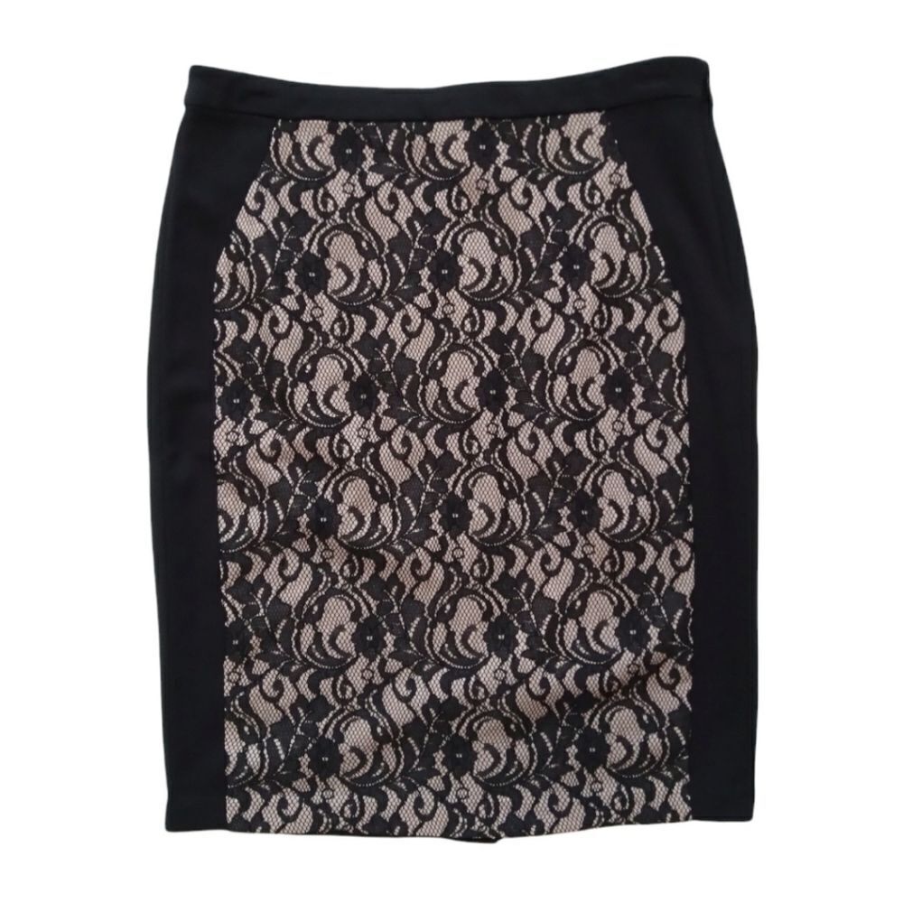 The Limited Black Beige Floral Lace Inset Above Knee Pencil Skirt Women's 4